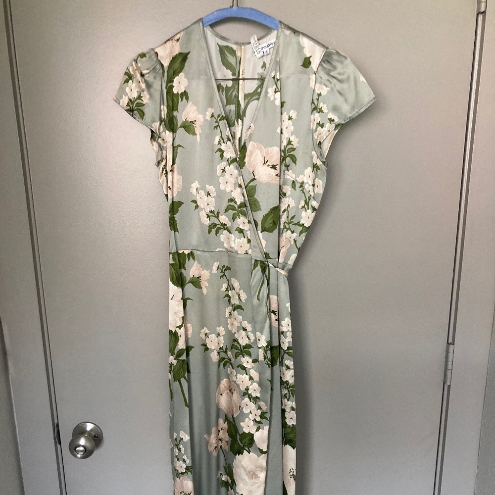 Reformation Dress - Midi, Green - Tea Garden